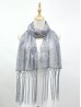 Sequined Flower Mesh Scarf W/ Fringe